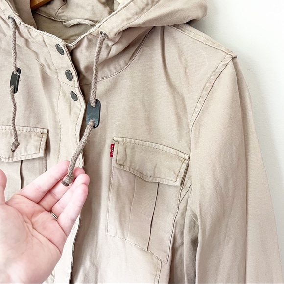 Levi's Hooded Crop Preppy Field Utility Cotton Jacket Khaki XL NWT - Picture 4 of 13